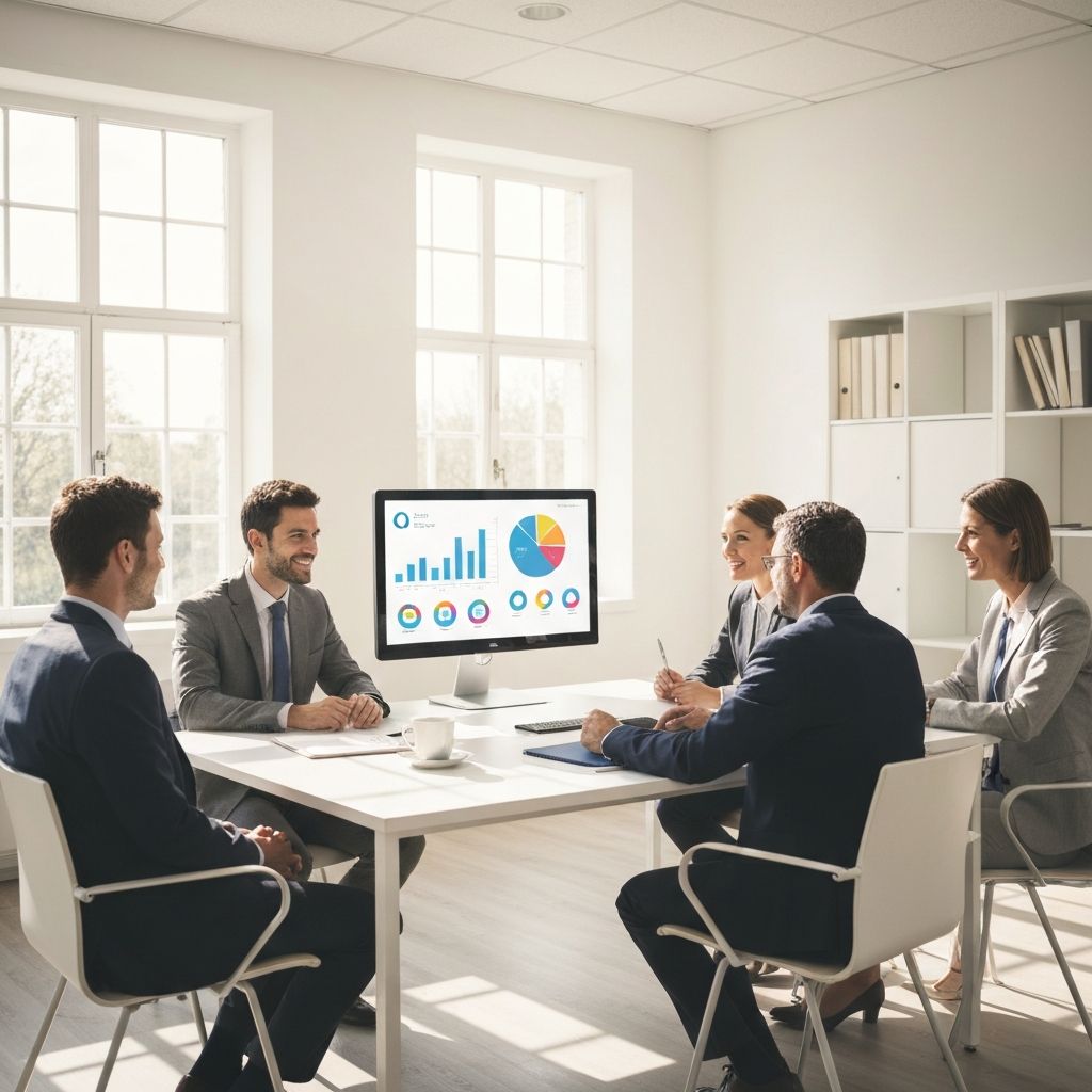 Professional team reviewing successful audit results on a monitor